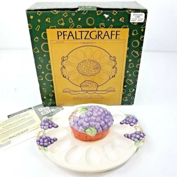 Pfaltzgraff Grapevine Deviled Egg Plate W Bowl NIB - Picture 1 of 5
